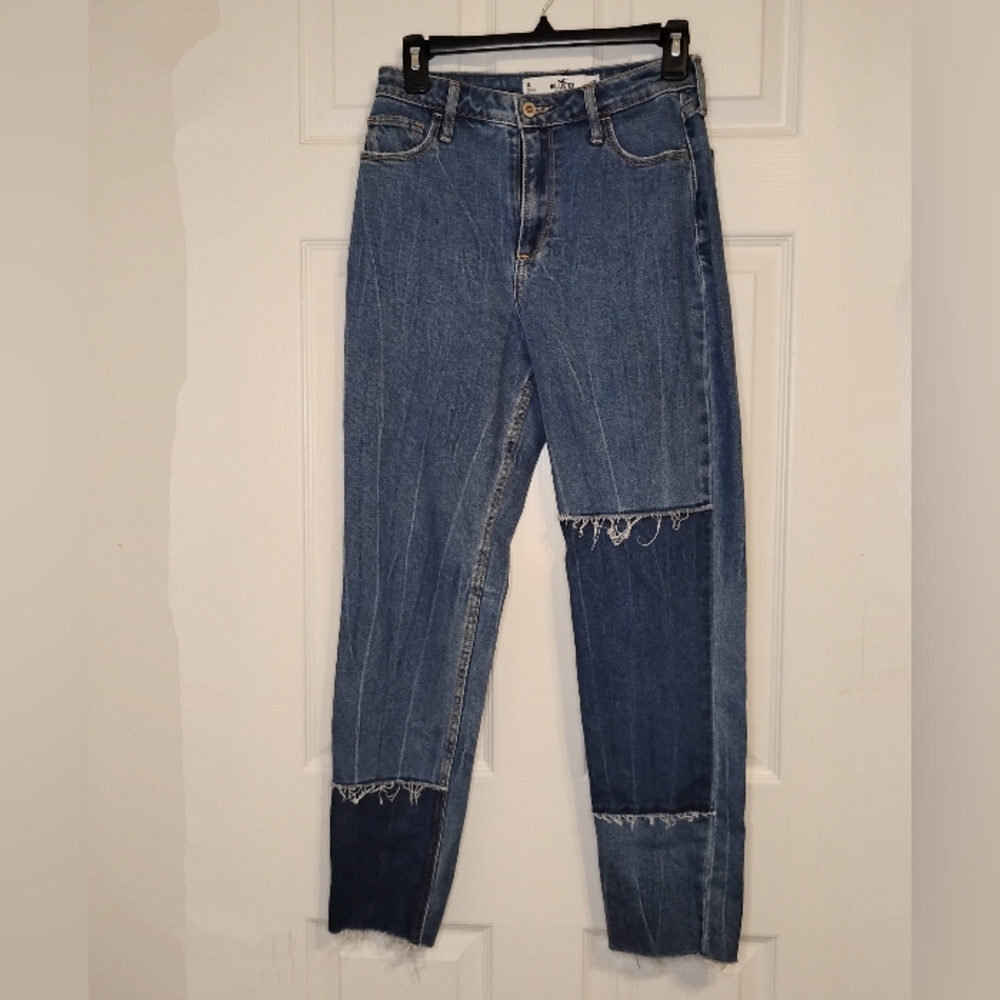 Hollister Blue Patchwork Curvy High Rise Mom Jeans Y2K Pants Size 25